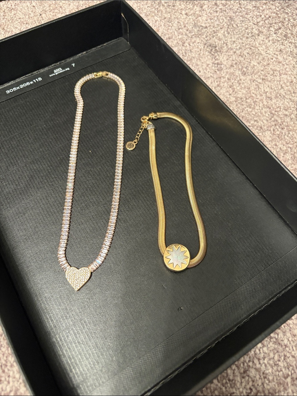 Gold Heart Pendant Tennis Necklace & Gold Star Medallion Choker - Women Jewelry